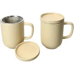 2er Set Jasper Vanille Teebecher mit Deckel & Sieb aus Steingut - 406917