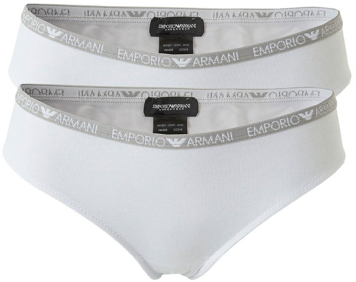 Emporio Armani Damen Brief - Cotton Stretch, Slip, 2-Pack Brief Weiß S