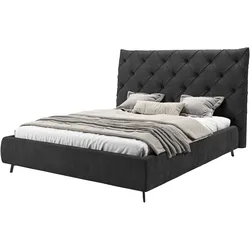 Polsterbett LEONIQUE "Maxime, in 4 Breiten bis 200cm, auch in Leder", schwarz, B:216cm H:105cm L:254cm, 96% Polyester, 4% Polyacryl, Betten, Kopfteilhöhe 143 cm, belastbar bis 280 kg, auch in Überlänge 220cm