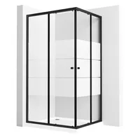 GOEZES Eckdusche 90x90 90x75 80x80 75x75 H:185cm Duschkabine Milchglas, BxT: 75x75 cm, 5mm Sicherheitsglas, Schiebetür Gestreift, Chrom Schwarz, 16 Türrollen, Alurahmen, Aluprofile, Magnetdichtleisten schwarz 75 cm x 185 cm x 75 cm