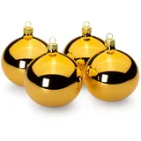 SIKORA Essentials Klassische Christbaumkugeln aus Glas - Hochglanz - 6 Farben 3 Größen Premium Qualität, Farbe/Modell:Gold Hochglanz 4er Set, Höhe in cm:8 cm