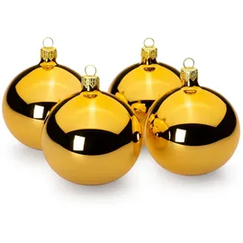 SIKORA Essentials Klassische Christbaumkugeln aus Glas - Hochglanz - 6 Farben 3 Größen Premium Qualität, Farbe/Modell:Gold Hochglanz 4er Set, Höhe in cm:8 cm