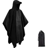 Kityhome Regenponcho Regenjacke, 3-in-1 Herren Damen Regenponcho, Regencape Fahrrad 3-in-1, Regenmantel,Picknickmatte, Camping-Überdachung,PU Beschichtung schwarz