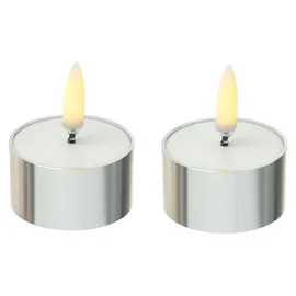 uYuni LED Teelichter silber 4,1x2,3cm Timer mit Batterie bis 400Std. 2St.