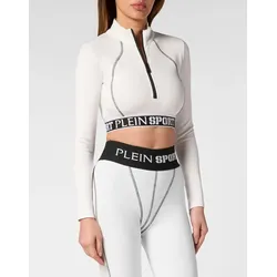 Lauftop PLEIN SPORT "Sport Top Cropped Top", Damen, Gr. XXL, 01, weiß, Obermaterial: 92% Polyester, 8% Elasthan, Tops