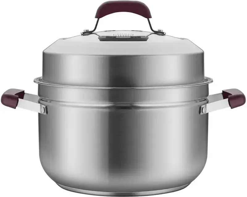 COOKER KING 304 Edelstahl Antihaft-Topf, dickwandig, mit Stößel, multifunktional, gesundheitsfreundlich, PFOA-frei, 24 cm