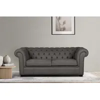 3-Sitzer HOME AFFAIRE "CHARENTE, optionale Schlafsofa, Chesterfield-Sofa, Bettfunktion", grau (dunkelgrau), B:198cm H:74cm T:89cm, 100% Polyester, Sofas, mit edler Knopfheftung und typischen Armlehnen, B/T/H 198/89/74 cm