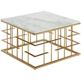 KADIMA DESIGN Marmor Couchtisch Quadrat 55x55 cm Gold Weiß, Edles Marmordesign mit extravaganten Metallgestell