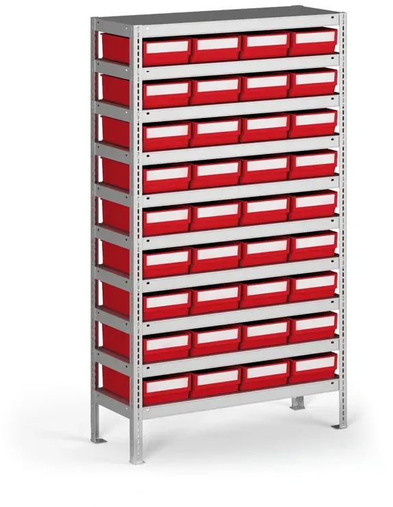 Regal mit Sichtlagerkästen ShelfBox, 1600 x 800 x 400 mm, 36x Typ E