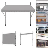 XMTECH Klemmmarkise Gelenkarmmarkise Balkonmarkise ohne Bohren, UV-Schutz Klemmmarkise mit Handkurbel, Höhenverstellbar Markise für Garten Terrasse - 300 x 120 cm, Grau