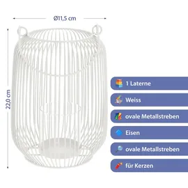 Cepewa Laterne oval Metallstreben Eisen weiß