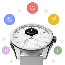 Withings ScanWatch 2 42 mm perlweiß/silber, Sport Flourelastomer-Armband grau/silber