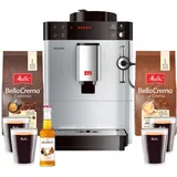 Melitta Kaffeevollautomat Silber inkl. 2x Bohnen Karamellsirup 4 Gläser