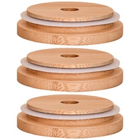 Bambusdeckel mit Loch, breite Kompatibilität, runder Dichtungsring, Einmachglasdeckel, Küchenbedarf, Bambusglasdeckel