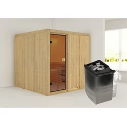 KARIBU Sauna »Oulu«, inkl. Saunaofen mit integrierter Steuerung, für 5 Personen - beige