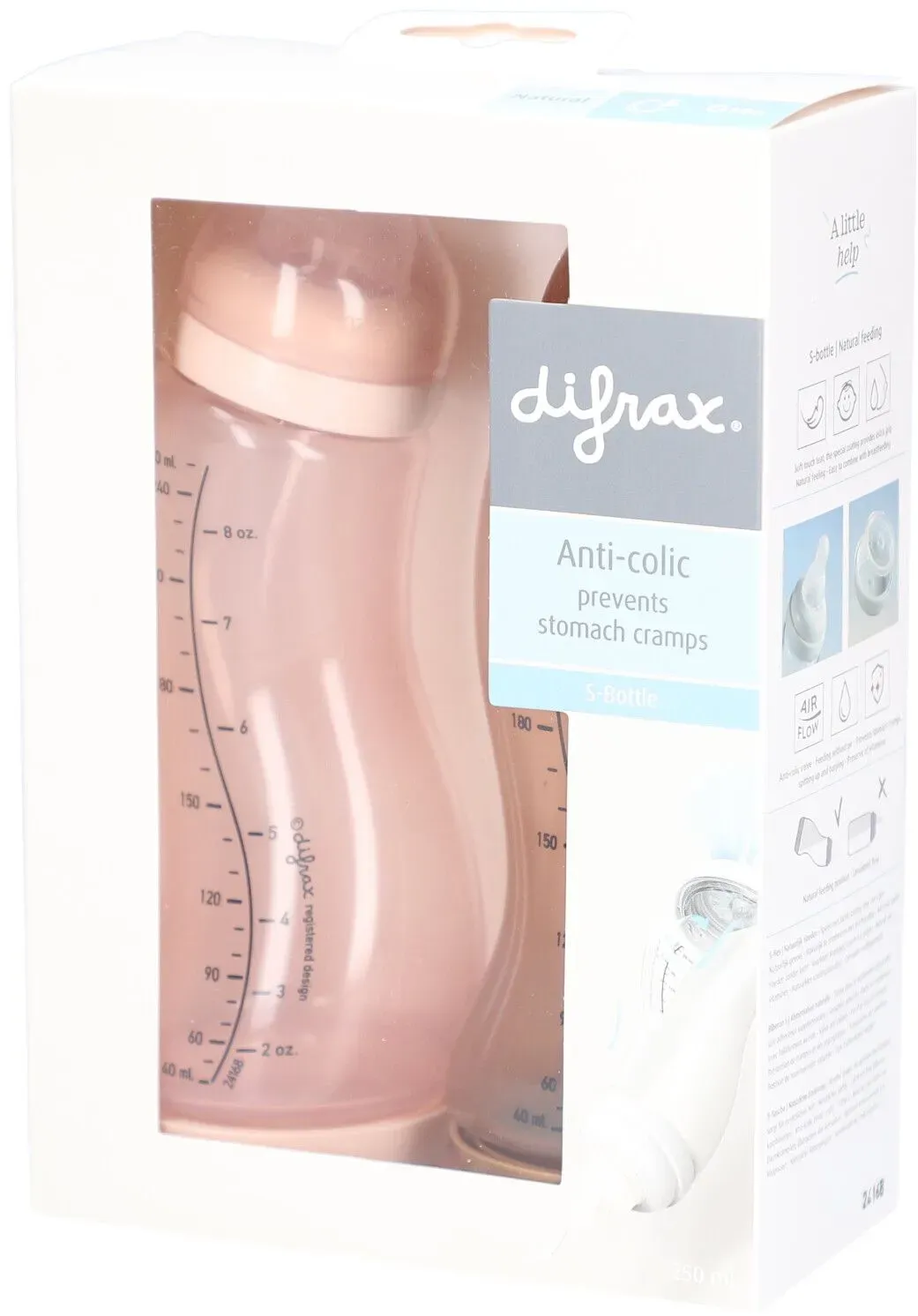 Difrax Anti-Kolik Flaschen 250ml S-Bottle - 2er Set 0M+ Flaschen
