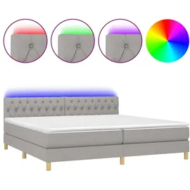vidaXL Boxspringbett mit Matratze & LED Hellgrau 200x200 cm Stoff