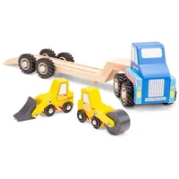 New Classic Toys Holz-Fahrzeug Transporter mit Baustellenfahrzeugen