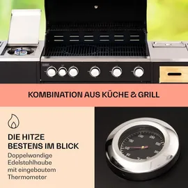 Klarstein Gasgrill für Camping Balkon Garten, Grill mit 6 Brenner, 20400W Edelstahl-Gasgrill, Outdoor mit Seitenbrenner, Gas Grill Kombig...