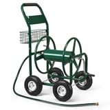 GOPLUS Schlauchwagen, Gartenschlauchwagen für 5/8" Schlauch bis 80m, Schlauchtrommel mit Korb & Gummireifen, Schlauchaufroller, aus Metall, grün, 95 x 62 x 113cm