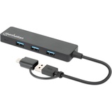 Manhattan 4-Port USB 3.0 Typ-C / Typ-A Kombo-Hub - Schwarz