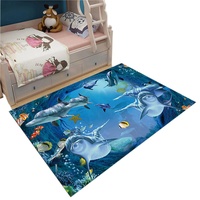 PAEOYC Teppich Schlafzimmer Spielzimmer Wohnzimmer Kinderzimmer Delfin Meer Blau Kurzflor Weich Leicht rutschfest Schmutzabweisend Waschbar Kinder-Teppich Spiel-Teppich Matten(Blau1,120x160cm)