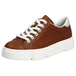 Plateausneaker RIEKER "Freizeitschuh, Schnürhalbschuh", Damen, Gr. 42, braun, Lederimitat, casual, Schuhe, mit seitlicher Prägung, Freizeitschuh, Halbschuh, Schnürschuh