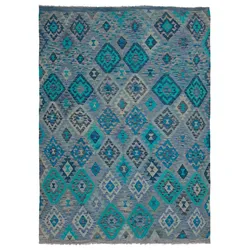 Kelim Teppich Amira 200 x 300 cm Polyester Blau