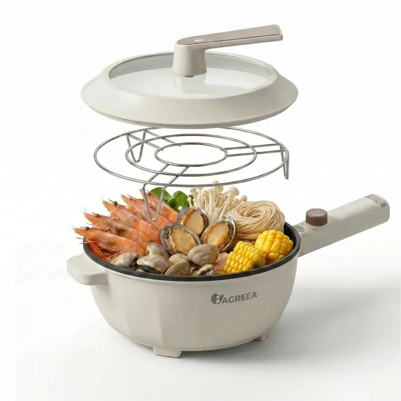 IAGREEA Verbesserte Schnell-Ramen-Kocher 2,3 L 1600 W – Elektrischer Hot Pot, Antihaft-Sautépfanne, Tragbarer Multifunktions-Hot Pot mit Leistungsregelung für Steak, Ei, gebratenen Reis, Haferbrei, Suppe, perfektes Weihnachts-, Neujahr- und Geburtstagsgeschenk für Wohnheim, Büro und Zuhause