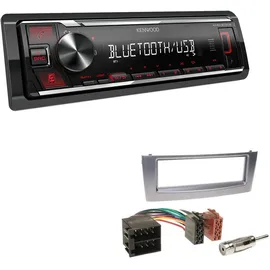 EHO Kenwood KMM-BT209 1-DIN Autoradio Media Receiver Bluetooth USB AUX mit Einbauset passend für FIAT Grande Punto 2005-2010 anthrazit metallic