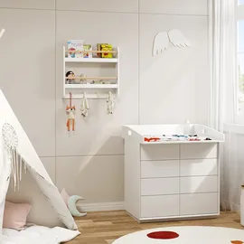 Woltu Kinderregal mit 2 Ablagen und 4 Haken  Kiefer weiß