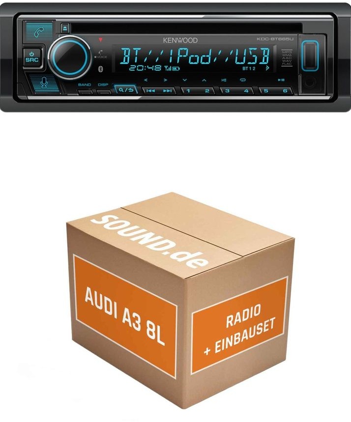 Autoradio Einbaupaket mit Kenwood KDC-BT665U für Audi A3 8L mit Chorus Bose Lenkradfernbedienung | Bluetooth Telefonieren Audiostreaming