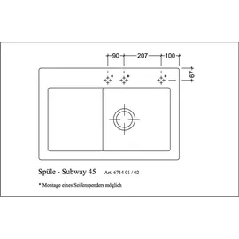 Villeroy & Boch Subway 45 rechts stone white + Excenterbetätigung