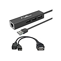 TV xStream LAN-Ethernet-Adapter mit 3 USB-Port-Hub für TV-Streaming-Geräte, Stick 2. Generation, 4K Firestick, plus USB-OTG-Y-Adapter