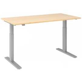 Hammerbacher elektrisch höhenverstellbarer Schreibtisch ahorn rechteckig, C-Fuß-Gestell silber 160,0 x 80,0 cm