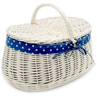 MyBer® Einkaufskorb Stabiler Korb Weide Weidenkorb Picknickorb mit 2 Deckeln weiß weiß