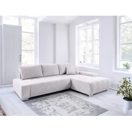 Fun Möbel Ecksofa Sofa mit Schlaffunktion VOGAR Stoff Poso Altweiß Ottomane Rechts - Weiß