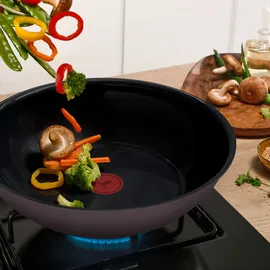 Tefal Wok TEFAL "Ceramic Control Grey", grau, B:29,8cm H:10,9cm L:47,6cm Ø:28cm, Pfannen, Wok, Keramikbeschichtung, Induktion, Thermo-Signal Temperaturanzeiger