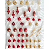 Beliani Weihnachtskugel 50er Set Glas rot/Gold handgemacht Weihnachtskugeln Sparkle