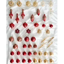 Beliani Weihnachtskugel 50er Set Glas rot/Gold handgemacht Weihnachtskugeln Sparkle