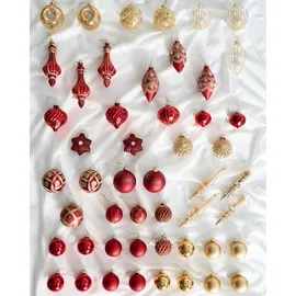Beliani Weihnachtskugel 50er Set Glas rot/Gold handgemacht Weihnachtskugeln Sparkle