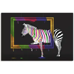 Wandbild ARTLAND "Das Regenbogen Zebra", bunt (farbe bild(er): bunt), B:90cm H:60cm T:1,8cm, Canvas, Leinwand, Bilder, als Leinwandbild, Poster, Wandaufkleber in verschied. Größen
