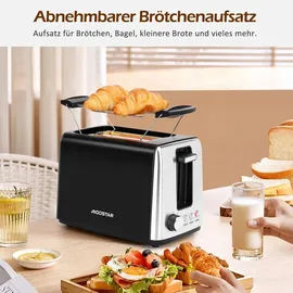 Aigostar & Toaster 2 Scheiben mit Brötchenaufsatz, 7 Bräunungsstufen Matt schwarz