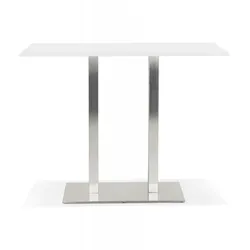 Hochtisch aus Holz Weiß mit Metallgestell  Designer Bartisch mit robuster Tischplatte  Stehtisch für Empfang und Gastronomie  Kadima Design