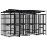 vidaXL Outdoor-Hundezwinger mit Dach 7,37 m2 Stahl Schwarz