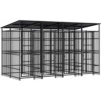 vidaXL Outdoor-Hundezwinger mit Dach 7,37 m2 Stahl Schwarz