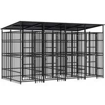 vidaXL Outdoor-Hundezwinger mit Dach 7,37 m2 Stahl Schwarz