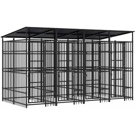 vidaXL Outdoor-Hundezwinger mit Dach 7,37 m2 Stahl Schwarz