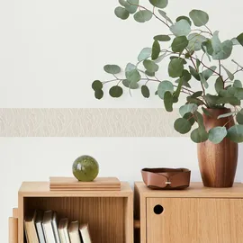 Muralo Selbstklebende Bordüre Zarte Blätter 10 cm x 300 cm beige/weiß