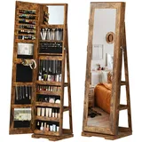 SogesPower Schmuckschrank mit ganzkörperspiegel - 360° drehbar mit Schloss • Mehrere Ebenen für Ring, Halskette & Lippenstift • Ideal als Geschenk für Geburtstagen, Hochzeiten oder Weihnachten, Retro